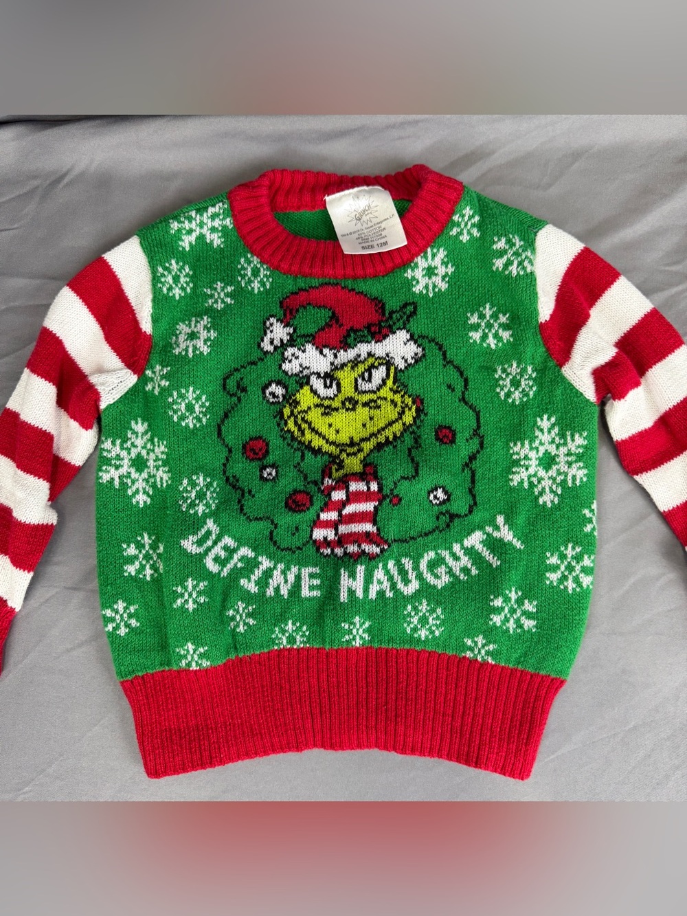 The Grinch “Define Naughty” Ugly Christmas Sweater 12 Month Dr Seuss